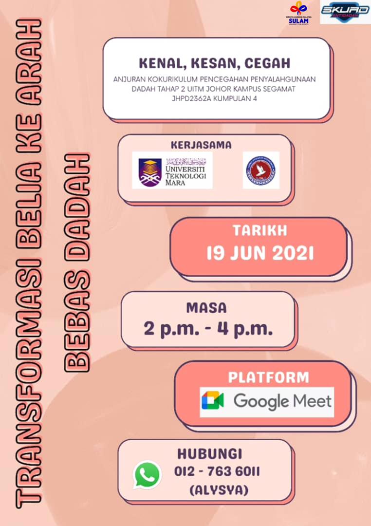 TRANSFORMASI BELIA KE ARAH BEBAS DADAH – Kenal, Kesan, Cegah